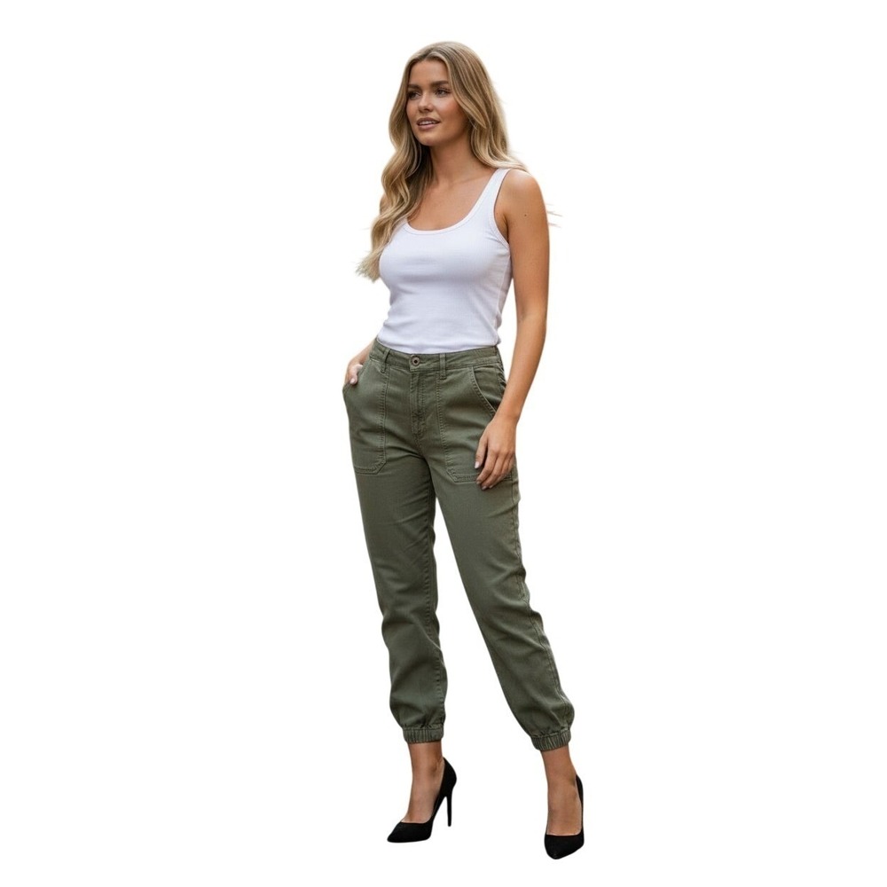 MOTHER Wrapper Patch Springy Ankle Jogger Pants Avocado 29x27 Lyocell NWOT $228